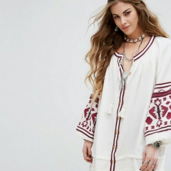 Free People Dress In The Clear Tunic Cotton Embroidered Tassel Boho Chic Medium - Picture 2 of 14